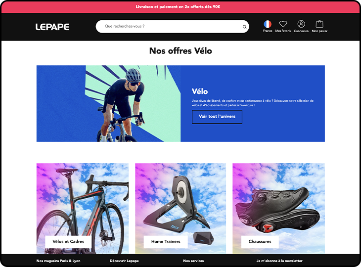 Capture d'écran du design du site web lepape.com sur les produits en promotion