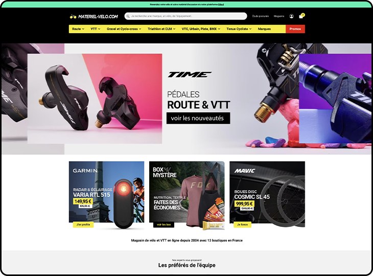 Capture d'écran du design du site web materiel-velo.com