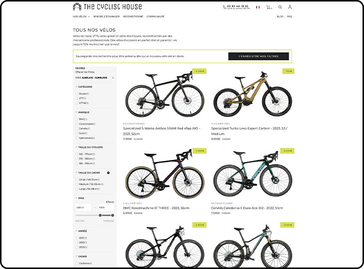 Capture d'écran du catalogue de thecyclisthouse.com