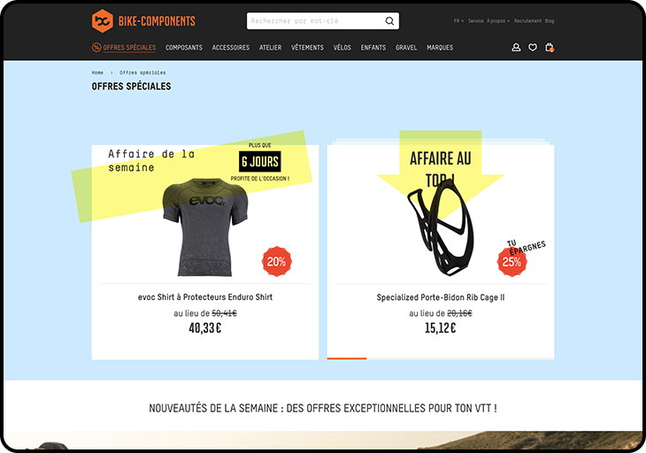 Capture d'écran de la section des promotions de Bike-Components.de