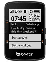 Messages et notifications sur le menu rapide du Bryton Rider 460