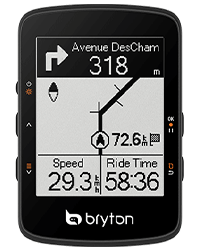Interface de suivi d'itinéraire sur le Bryton Rider 460