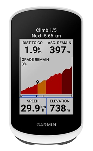 Interface ClimbPro profil d'ascension sur le Garmin Edge Explore 2