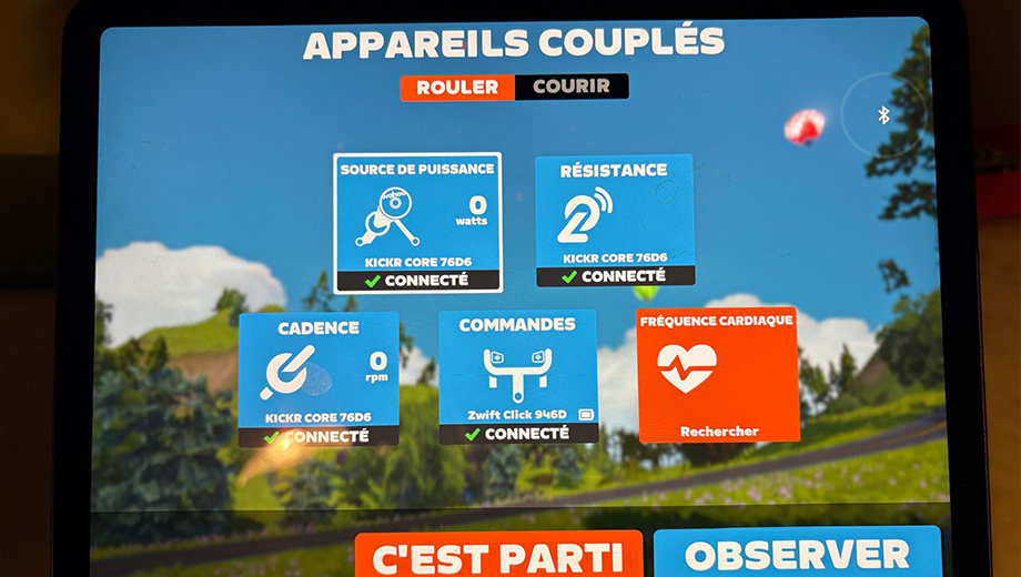 Connexion et appairage sur Zwift du Wahoo Kickr Core 2 et du Zwift Click